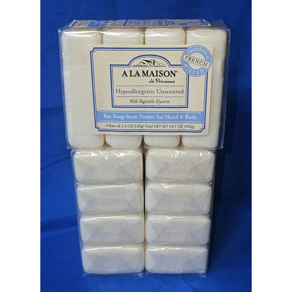 (3) A La Maison Hypoallergenic Unscented French Milled Bar Soap (3 Packs of 4)